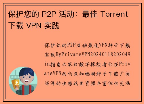 保护您的 P2P 活动：最佳 Torrent 下载 VPN 实践