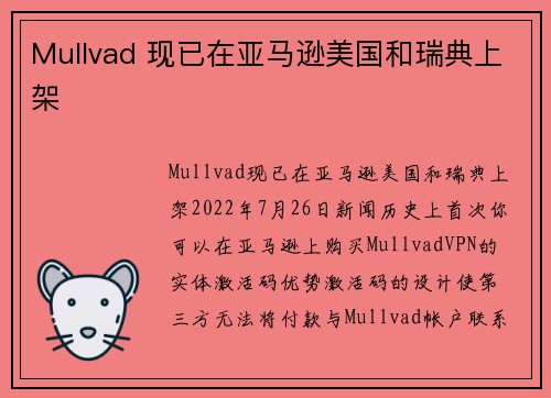 Mullvad 现已在亚马逊美国和瑞典上架 